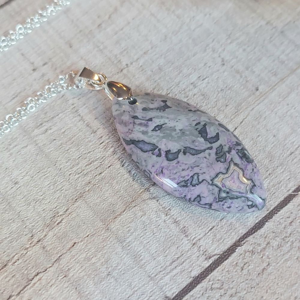 Purple Crazy Lace Agate Necklace Gemstone Pendant Crystal - Picture 3 of 6